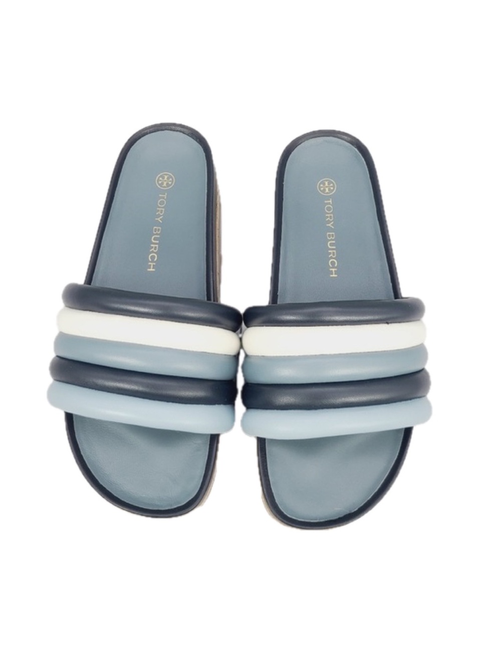 Tory Burch Padded Slide Sandals in Blue & White